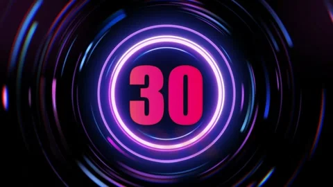 Neon circular tunnel countdown thirty seconds motion graphic with countdown Vidéo 344712372