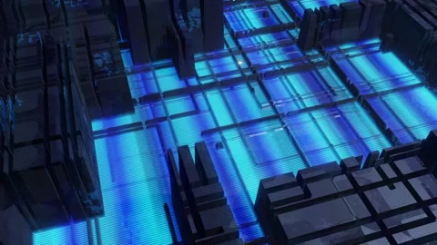 Neon Citadel Grid Uprising Loop Animated Stock Footage 313944395