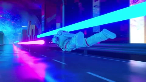 Neon City Astronaut VJ Loop 库存影片 296579957