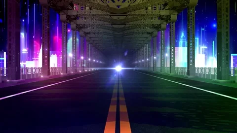 Neon City Bridge Stock Footage 322185494