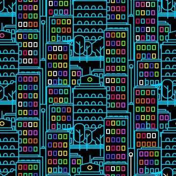 Neon city construction seamless pattern vector Stock Illustration