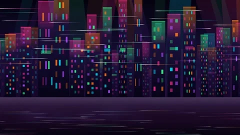 Neon City Flythrough Loop - Night Cyberpunk Skyline Light Backdrop Video stock 341870647