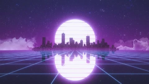 Neon City Skyline Synthwave Loop - Retro Outrun Landscape Background Stock Footage 340167600