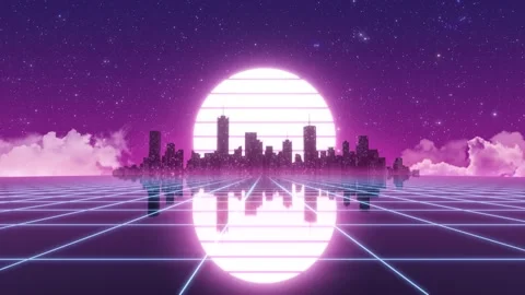 Neon City Skyline Synthwave Loop - Futuristic Retro Outrun Background Fuchsia 4K Stock Footage 340167609