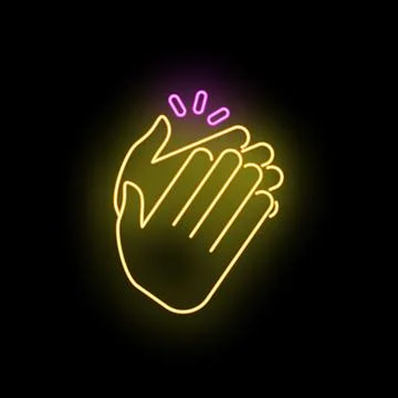 Neon clapping hands sign showing public applause concept Stock Illustration