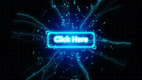 Neon click here button with electric lightning and glowing particles on bla.. Vídeo Stock 344021931