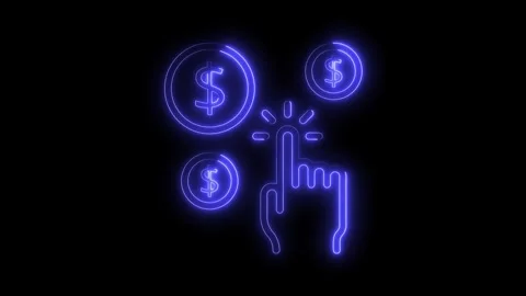 Neon click to pay icon animation with coins in a loop for e commerce Stock Footage 309292256