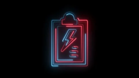 Neon clipboard animation with lightning bolt and list in red and blue colors Stock Footage 322988483