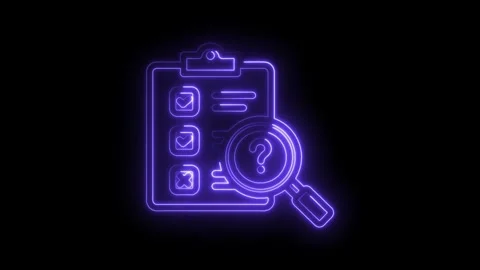 Neon clipboard with checkmarks and magnifying glass question mark animation Stock Footage 330781513