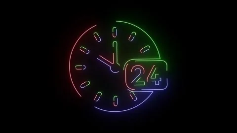 Neon clock 24 hours service stock footage - animation of time, business, deadlin Stock-Footage 317926048