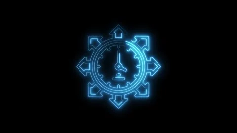 Neon clock with arrow elements animated icon on black background time manag.. Video stock 316840085