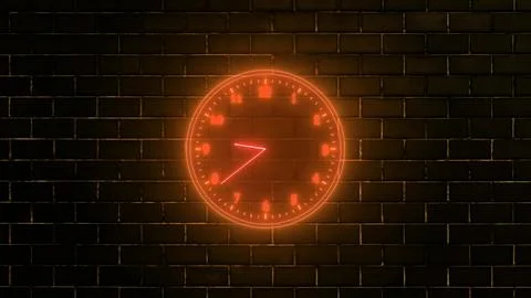 Neon Clock on Brick Wall at MidnightNeon Clock on Brick Wall at Midnight Stock Illustration