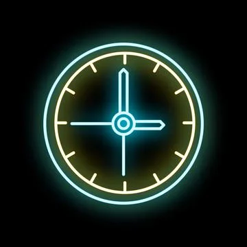 Neon clock dial icon showing time countdown Stock Illustration