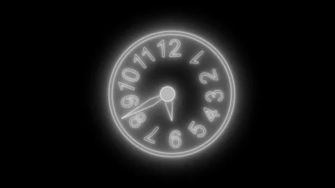 Neon Clock with Distorted Numbers Animated, Analog Neon Clock Timer Animation Stock Footage 315186621
