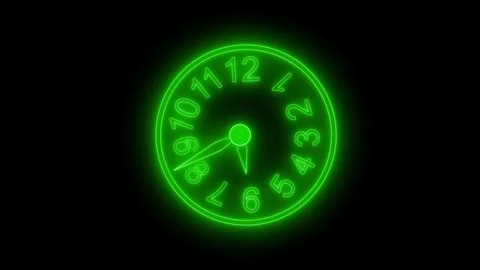 Neon Clock with Distorted Numbers Animated, Analog Neon Clock Timer Animation Stock Footage 315186641
