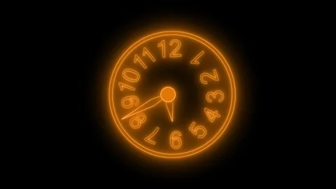 Neon Clock with Distorted Numbers Animated, Analog Neon Clock Timer Animation Video stock 315186646