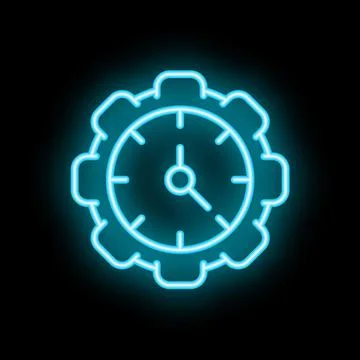 Neon clock face merging with a cogwheel shape clock mechanism Illustrazione stock
