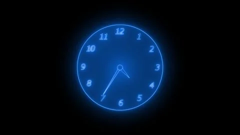 Neon Clock Face with Roman Numerals Animation Stock Footage 308017510
