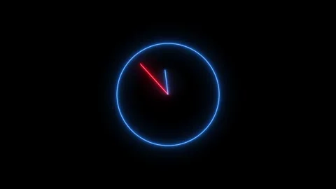Neon clock icon animation video with black background .glowing neon clock sig Stock Footage 301044469