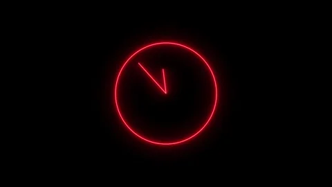 Neon clock icon animation video with black background .glowing neon clock sig Stock Footage 301044480
