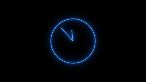 Neon clock icon animation video with black background .glowing neon clock sig Stock Footage 301044482
