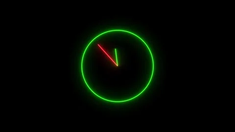 Neon clock icon animation video with black background .glowing neon clock sig Stock Footage 301044526