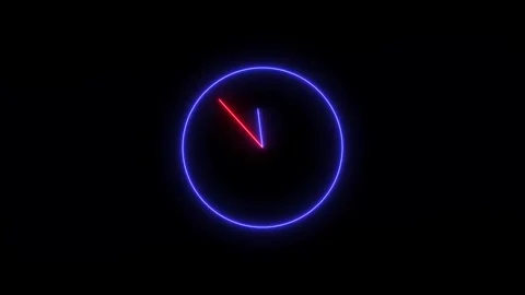 Neon clock icon animation video with black background .glowing neon clock sig Stock Footage 301044570