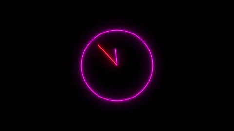 Neon clock icon animation video with black background .glowing neon clock sig Stock Footage 301044571