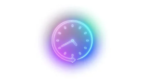 Neon Clock Icon with Arrow Animation, A glowing neon clock icon with an arr.. Stock Footage 304281893
