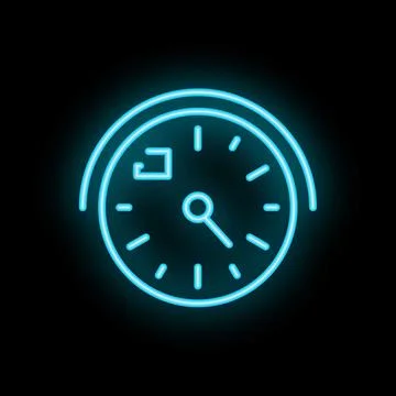Neon clock icon glowing against dark background Stock Illustration
