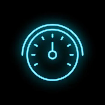 Neon clock icon glowing on dark background Stock Illustration