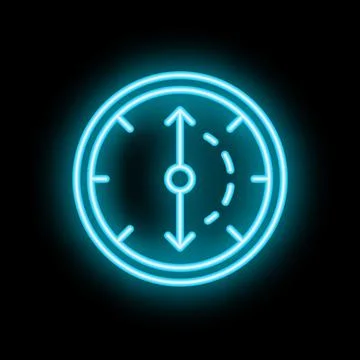 Neon clock icon showing time passing quickly Stock Illustration
