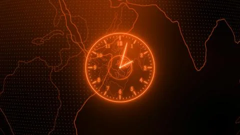 Neon clock isolated, counting down analog clock symbol, Glowing neon clock Stock Illustration