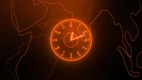 Neon clock isolated, counting down analog clock symbol, Glowing neon clock Stock Illustration