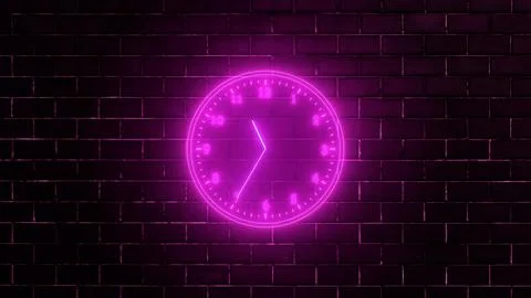 Neon clock isolated, counting down analog clock symbol, Glowing neon clock Stock Illustration