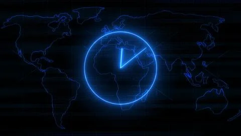 Neon clock isolated, counting down analog clock symbol, Glowing neon clock Stock Illustration