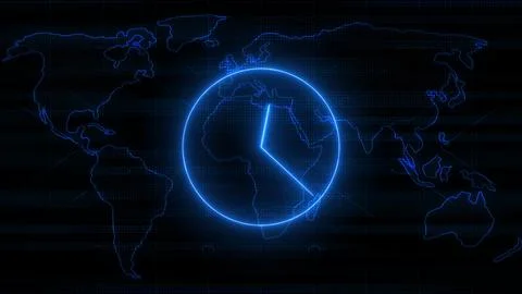Neon clock isolated, counting down analog clock symbol, Glowing neon clock Stock Illustration