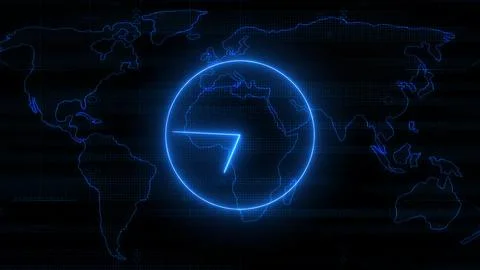 Neon clock isolated, counting down analog clock symbol, Glowing neon clock Stock Illustration