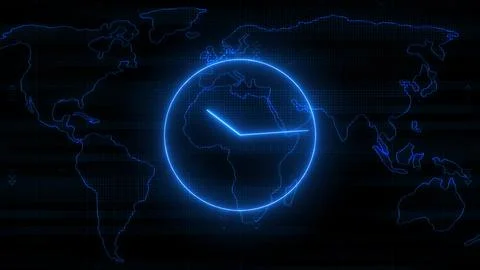 Neon clock isolated, counting down analog clock symbol, Glowing neon clock Stock Illustration