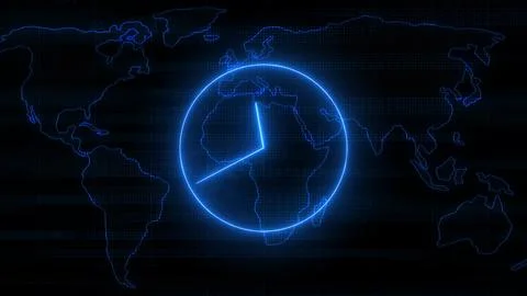 Neon clock isolated, counting down analog clock symbol, Glowing neon clock Stock Illustration