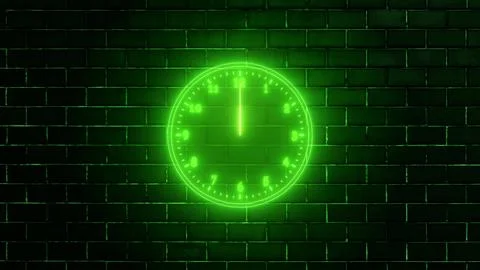 Neon clock isolated, counting down analog clock symbol, Glowing neon clock Stock Illustration