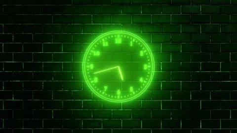 Neon clock isolated, counting down analog clock symbol, Glowing neon clock Stock Illustration
