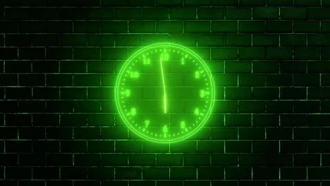 Neon clock isolated, counting down analog clock symbol, Glowing neon clock Stock Illustration