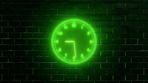 Neon clock isolated, counting down analog clock symbol, Glowing neon clock Stock Illustration