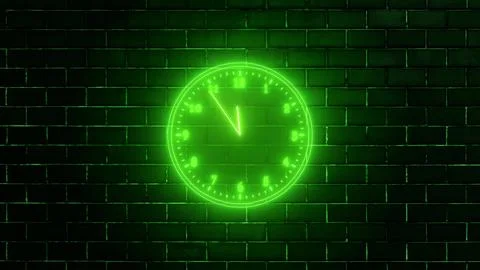 Neon clock isolated, counting down analog clock symbol, Glowing neon clock Stock Illustration