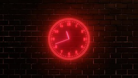 Neon clock isolated, counting down analog clock symbol, Glowing neon clock Stock Illustration