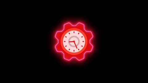 Neon clock isolated, counting down analog clock symbol, Glowing neon clock Stock Illustration