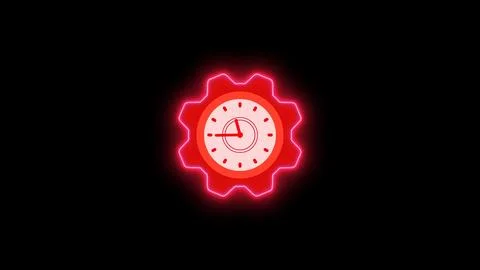 Neon clock isolated, counting down analog clock symbol, Glowing neon clock イラスト素材