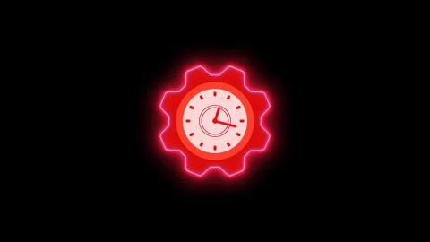 Neon clock isolated, counting down analog clock symbol, Glowing neon clock Stock Illustration
