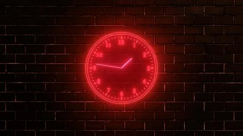 Neon clock isolated, counting down analog clock symbol, Glowing neon clock Stock Illustration